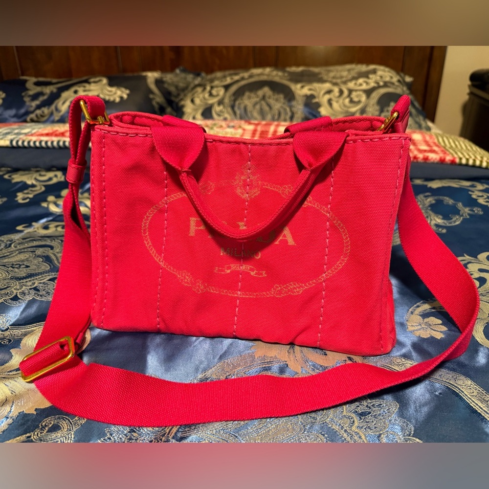 ❤️AUTH. PRADA Canapa PM Hand Bag Canvas 2way❤️ - Picture 2 of 12